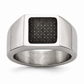 Sophia Jewelers Polished Stainless Steel Signet Ring with Carbon Fiber Inlay